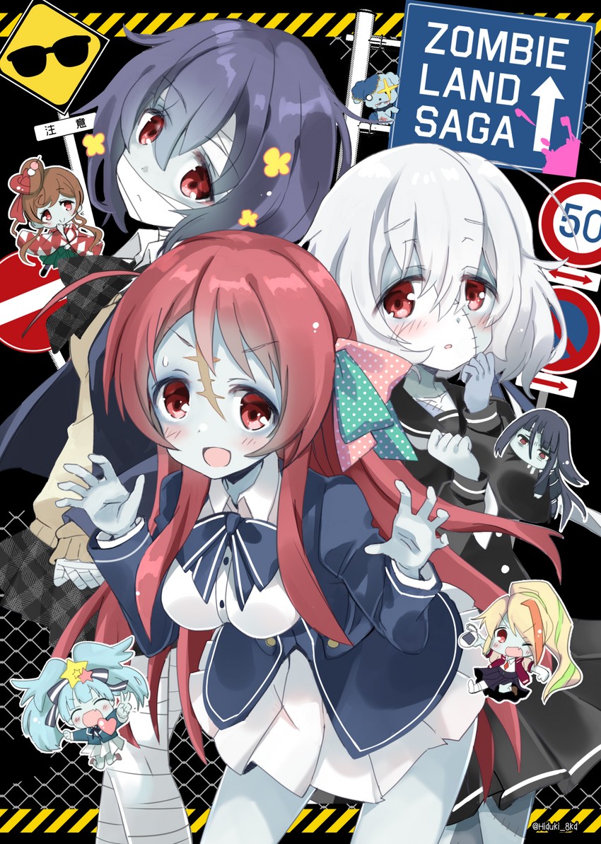 konno junko, minamoto sakura, mizuno ai, nikaidou saki, hoshikawa lily, and 3 more (zombie land saga and 1 more) drawn by hizuki_yayoi