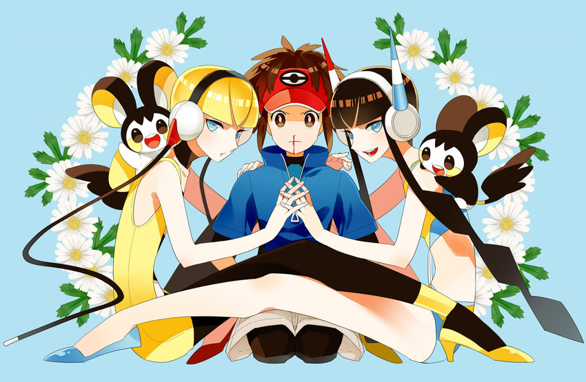 elesa, nate, and emolga (pokemon and 2 more) drawn by gum_(gmng)