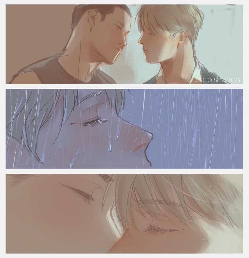 adam parrish and ronan lynch (the raven cycle) drawn by catbishonen