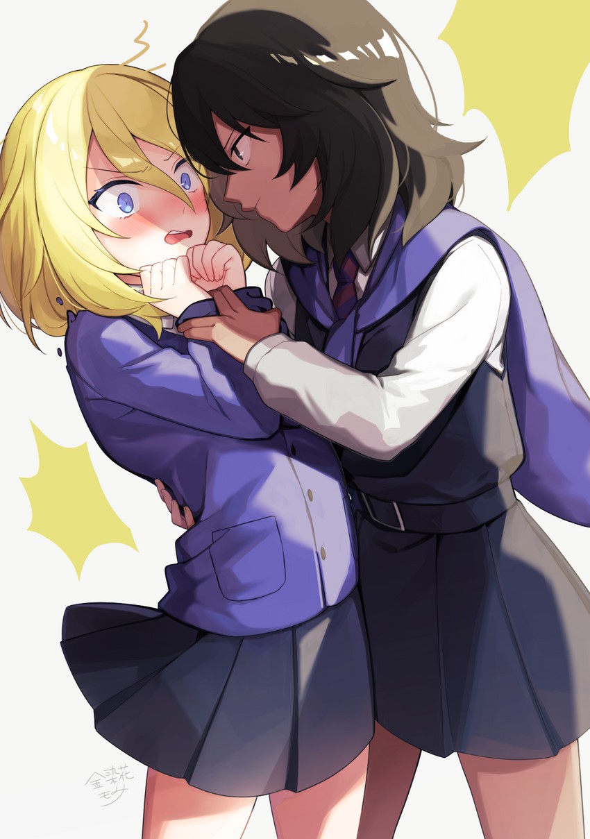 andou and oshida (girls und panzer) drawn by kinsenka_momi