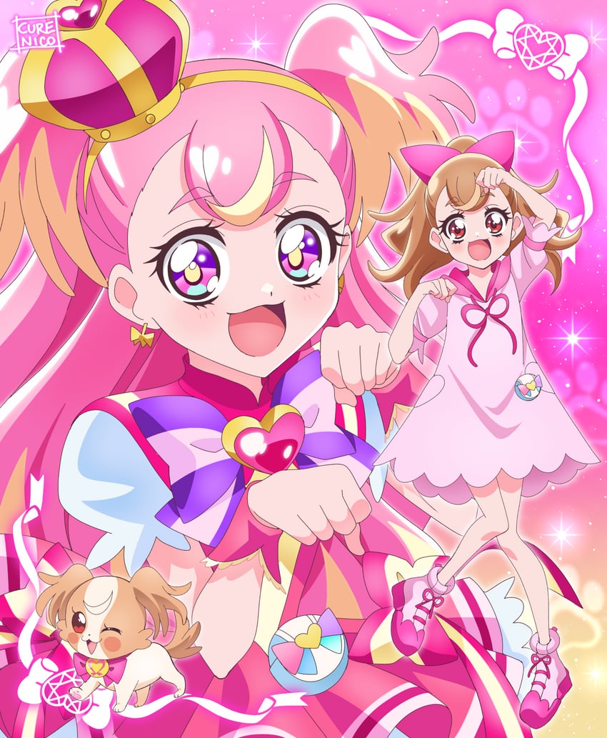 inukai komugi and cure wonderful (precure and 1 more) drawn by cure_nico