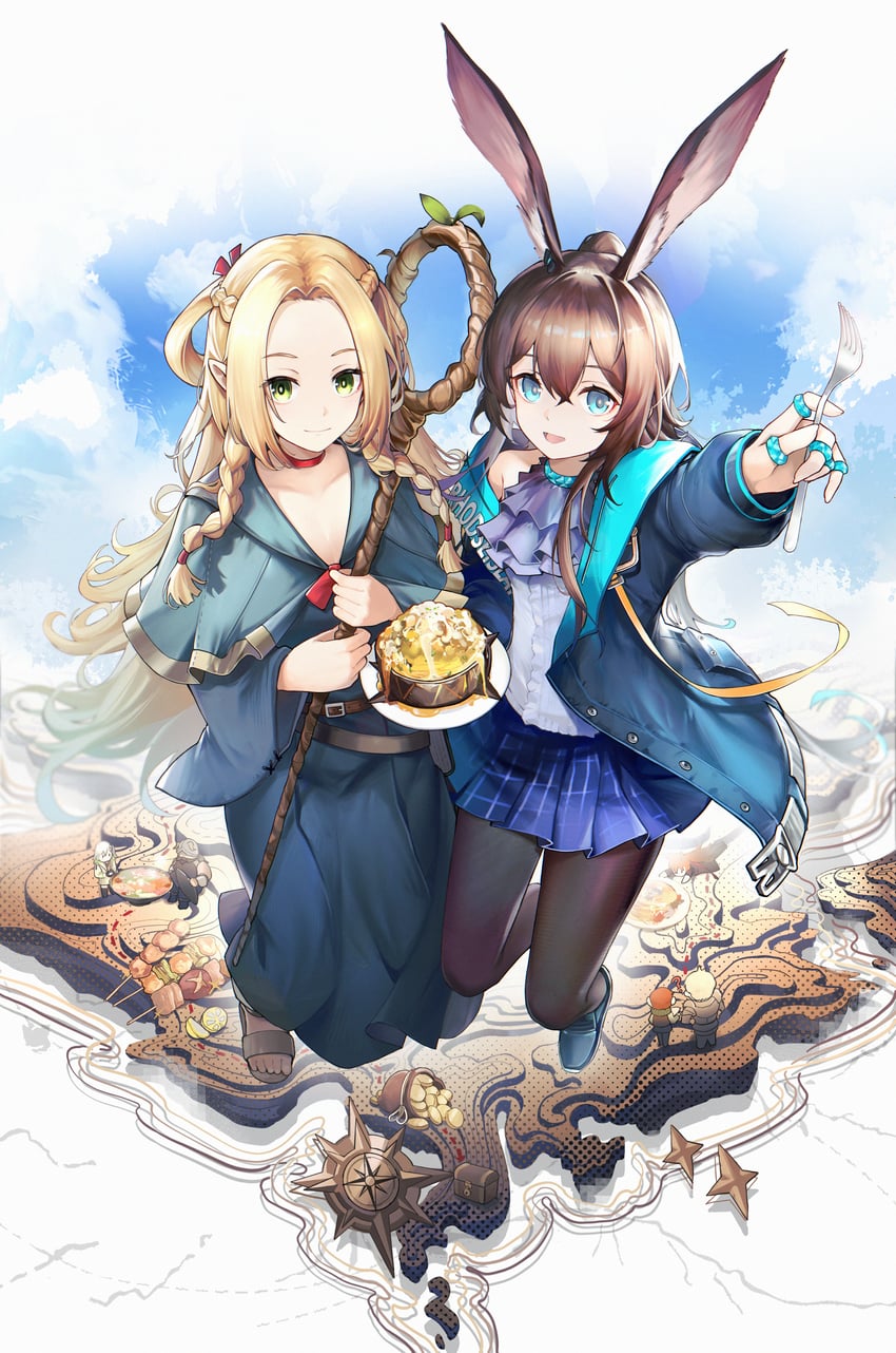 amiya, marcille donato, laios touden, senshi, chilchuck tims, and 1 more (arknights and 1 more) drawn by jia_redian_ruzi_ruzi