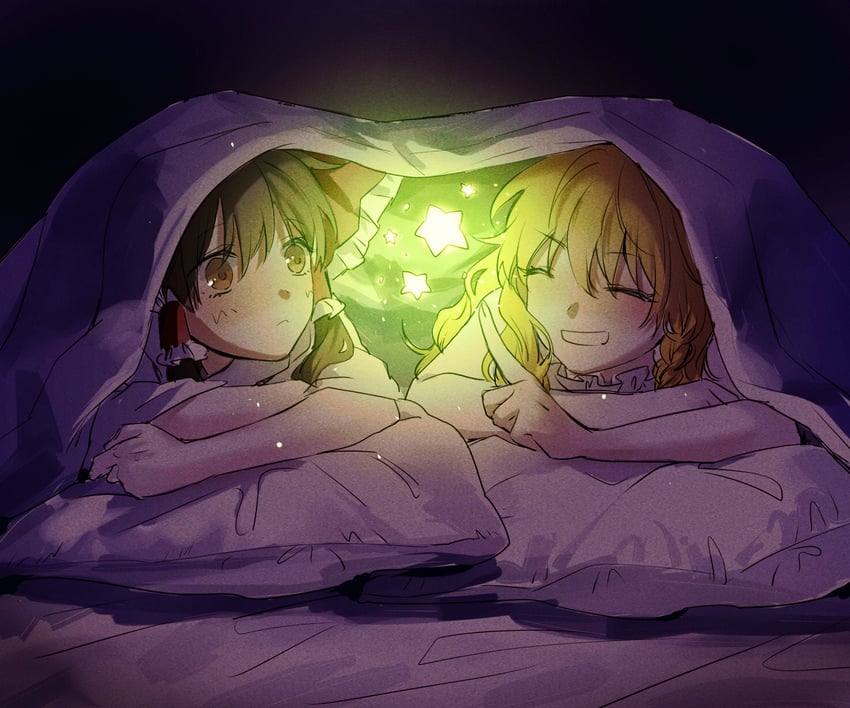 hakurei reimu and kirisame marisa (touhou) drawn by aihara-rina