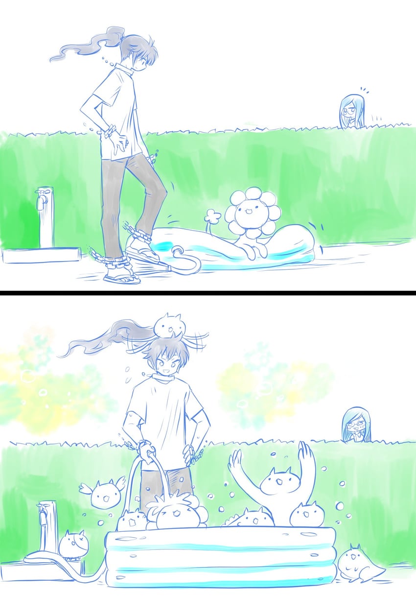 cat, coppermine, gross cat, tank cat, cat bird, and 3 more (nyanko daisensou) drawn by murayamawataru