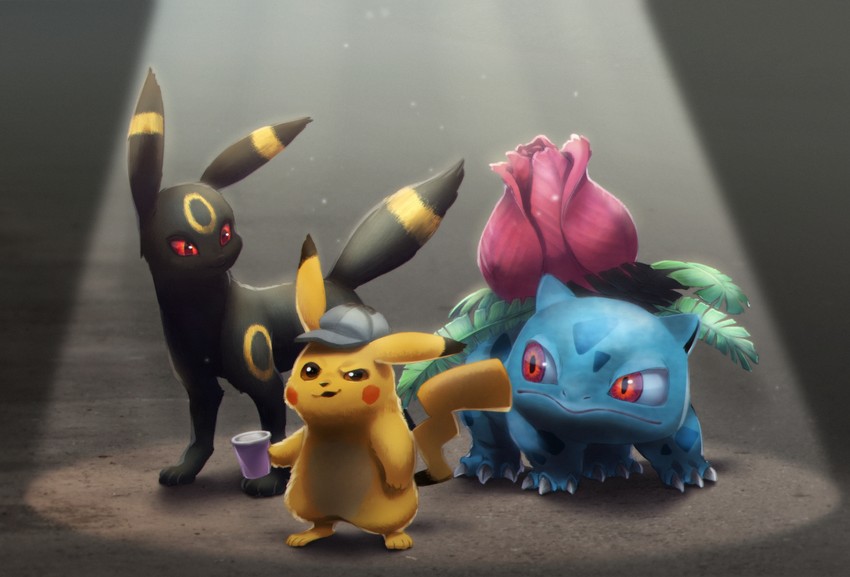 pikachu, umbreon, ivysaur, and detective pikachu (pokemon and 1 more) drawn by ukata