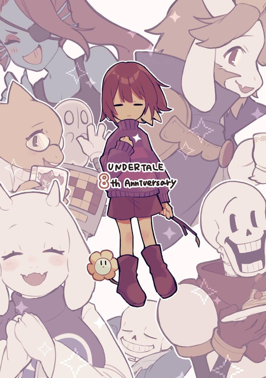 frisk, sans, papyrus, undyne, toriel, and 5 more (undertale) drawn by skn_1027