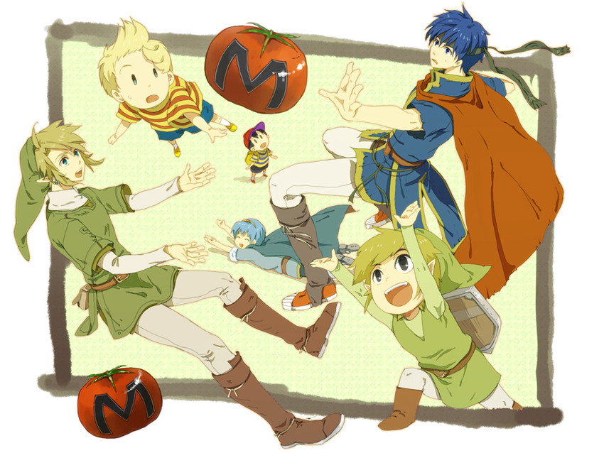 link, ike, marth, toon link, ness, and 1 more (fire emblem and 9 more) drawn by nikayu