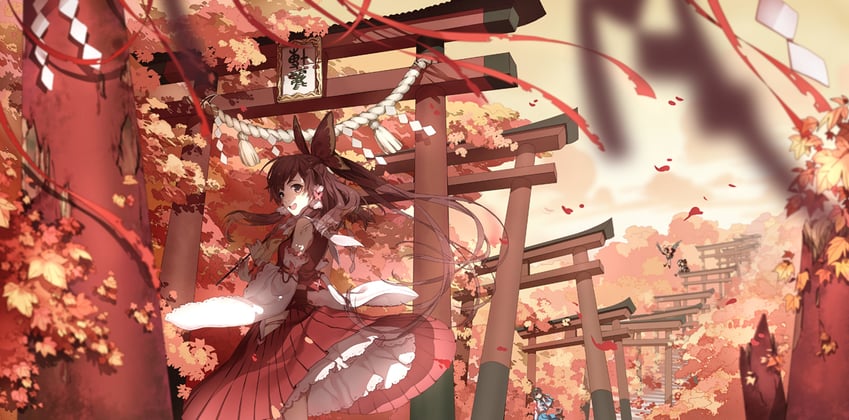 hakurei reimu, kochiya sanae, shameimaru aya, and inubashiri momiji (touhou) drawn by ushi_(newrein)