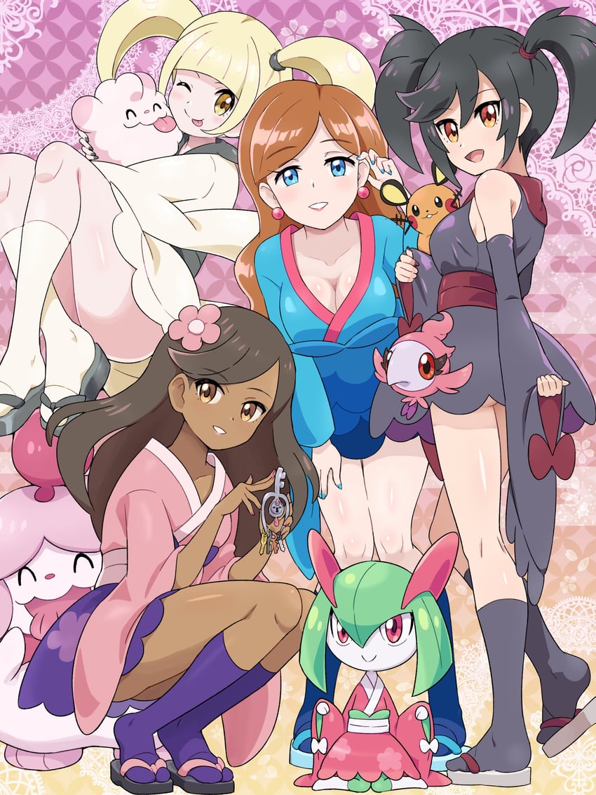 kirlia, dedenne, swirlix, slurpuff, klefki, and 6 more (pokemon and 2 more) drawn by pokemoa