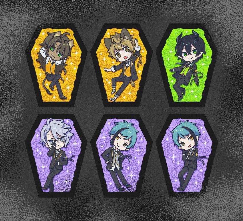 floyd leech, jade leech, leona kingscholar, azul ashengrotto, ruggie bucchi, and 1 more (twisted wonderland) drawn by ashnnk