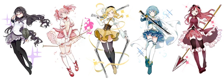 akemi homura, kaname madoka, miki sayaka, sakura kyoko, and tomoe mami (mahou shoujo madoka magica) drawn by yuika_(yuik0501)