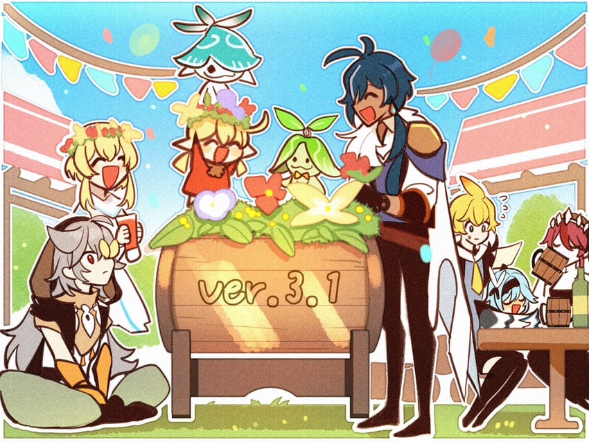 lumine, klee, eula, kaeya, aranara, and 4 more (genshin impact) drawn by enpitsu01
