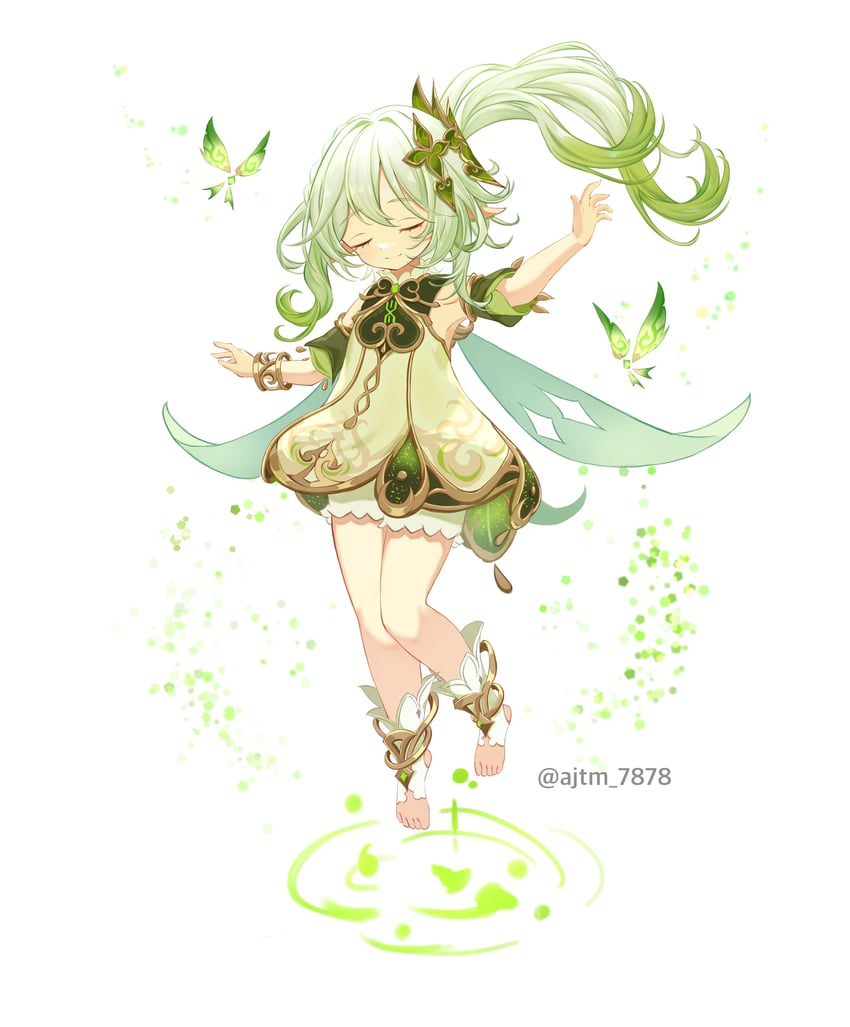 nahida and crystalfly (genshin impact) drawn by ajino_(ajtm_7878)