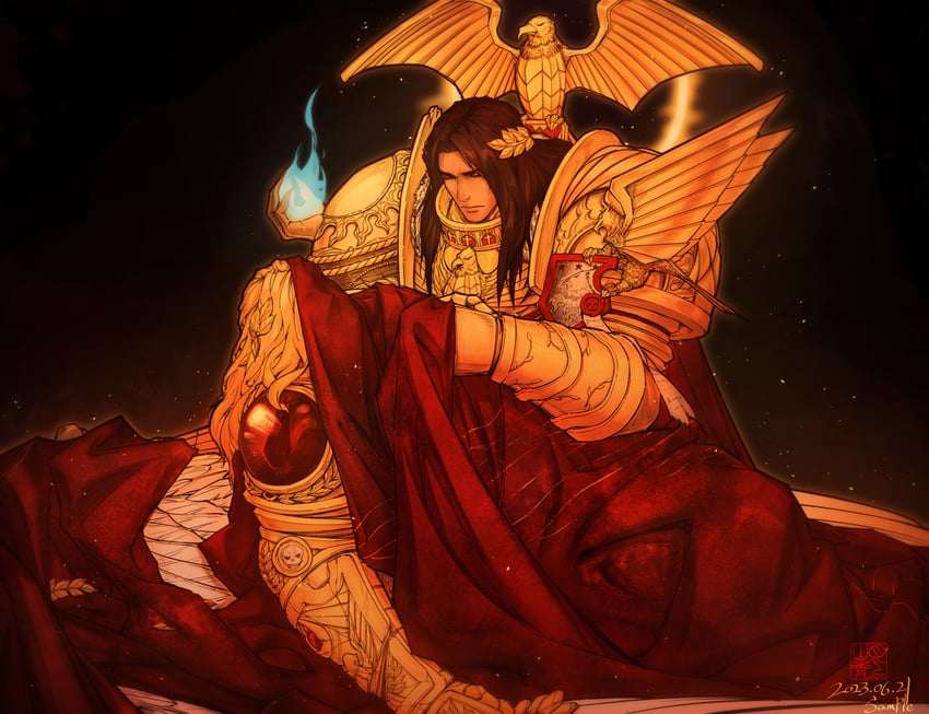 emperor of mankind and sanguinius (warhammer 40k) drawn by goldriver