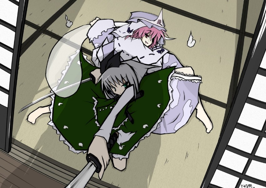 konpaku youmu and saigyouji yuyuko (touhou) drawn by nyoru_(heterochromia)