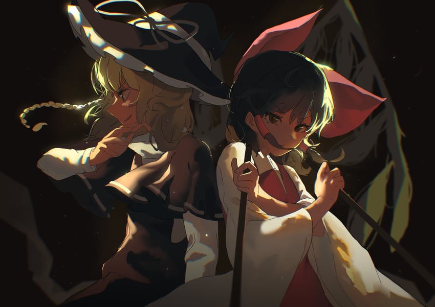 hakurei reimu and kirisame marisa (touhou and 2 more) drawn by kinoko_(kino2435006)