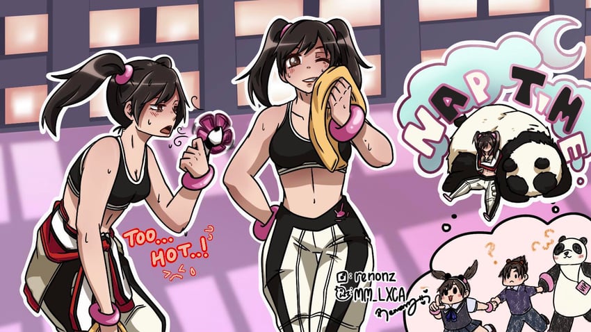 kazama jin, ling xiaoyu, and panda (tekken and 1 more) drawn by lxca