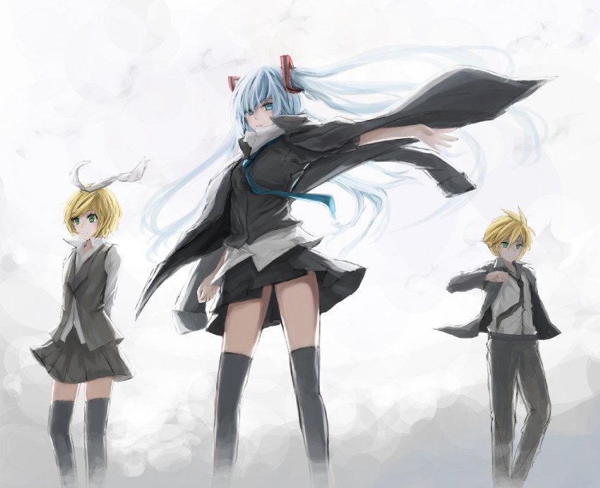 hatsune miku, kagamine rin, and kagamine len (vocaloid) drawn by zatsuon