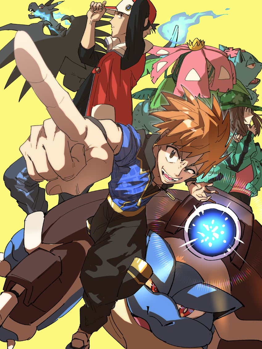 red, blue oak, charizard, leaf, venusaur, and 4 more (pokemon and 1 more) drawn by korokoro_daigorou