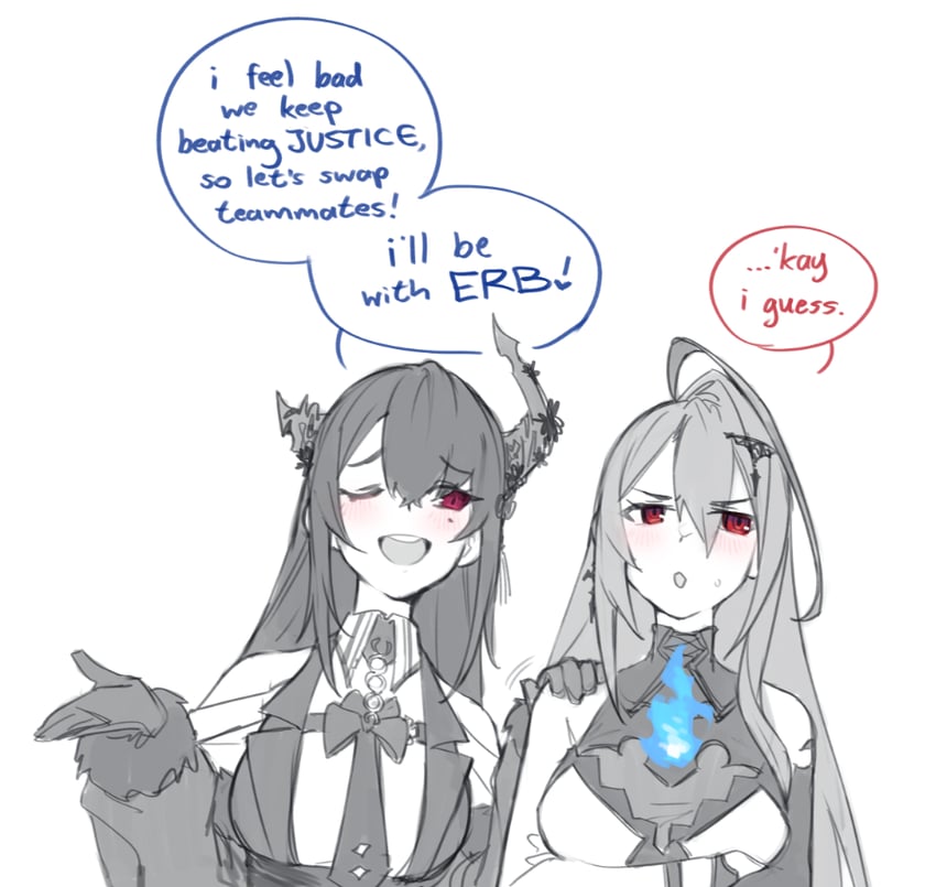nerissa ravencroft and elizabeth rose bloodflame (hololive and 1 more) drawn by dasdokter