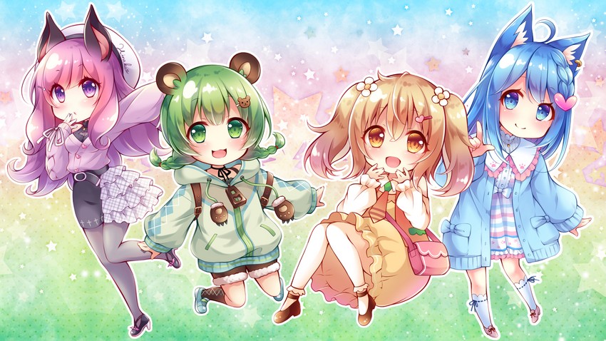 souya ichika, inaba haneru, hinokuma ran, and umori hinako (nanashi inc. and 1 more) drawn by usaba_(usabara_c)