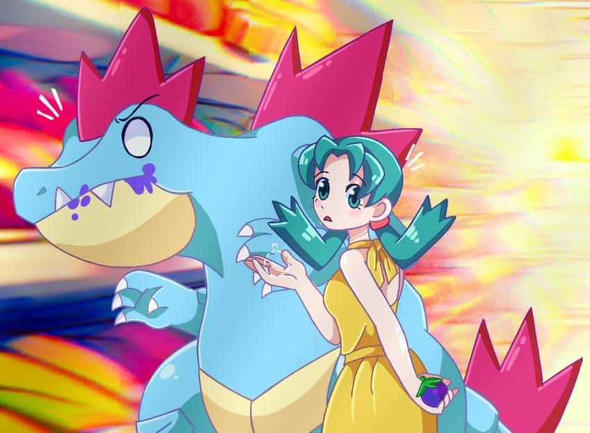 kris and feraligatr (pokemon and 1 more) drawn by bither_vanrry