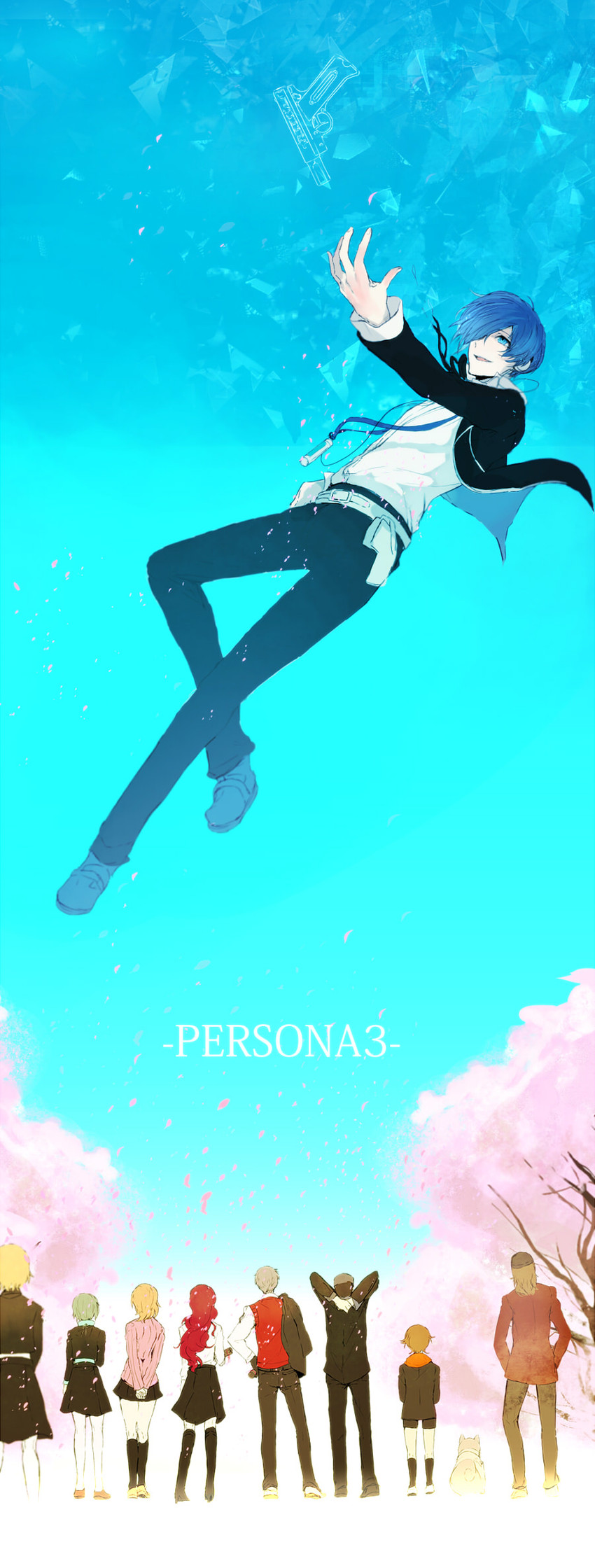yuuki makoto, aigis, takeba yukari, kirijou mitsuru, yamagishi fuuka, and 5 more (persona and 1 more) drawn by iriya_(lonesome)