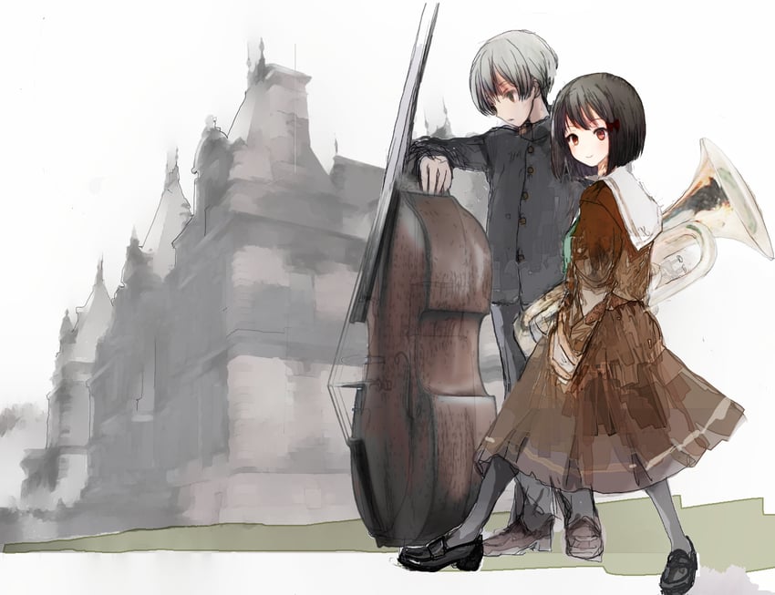 hisaishi kanade and tsukinaga motomu (hibike! euphonium) drawn by 86thunder