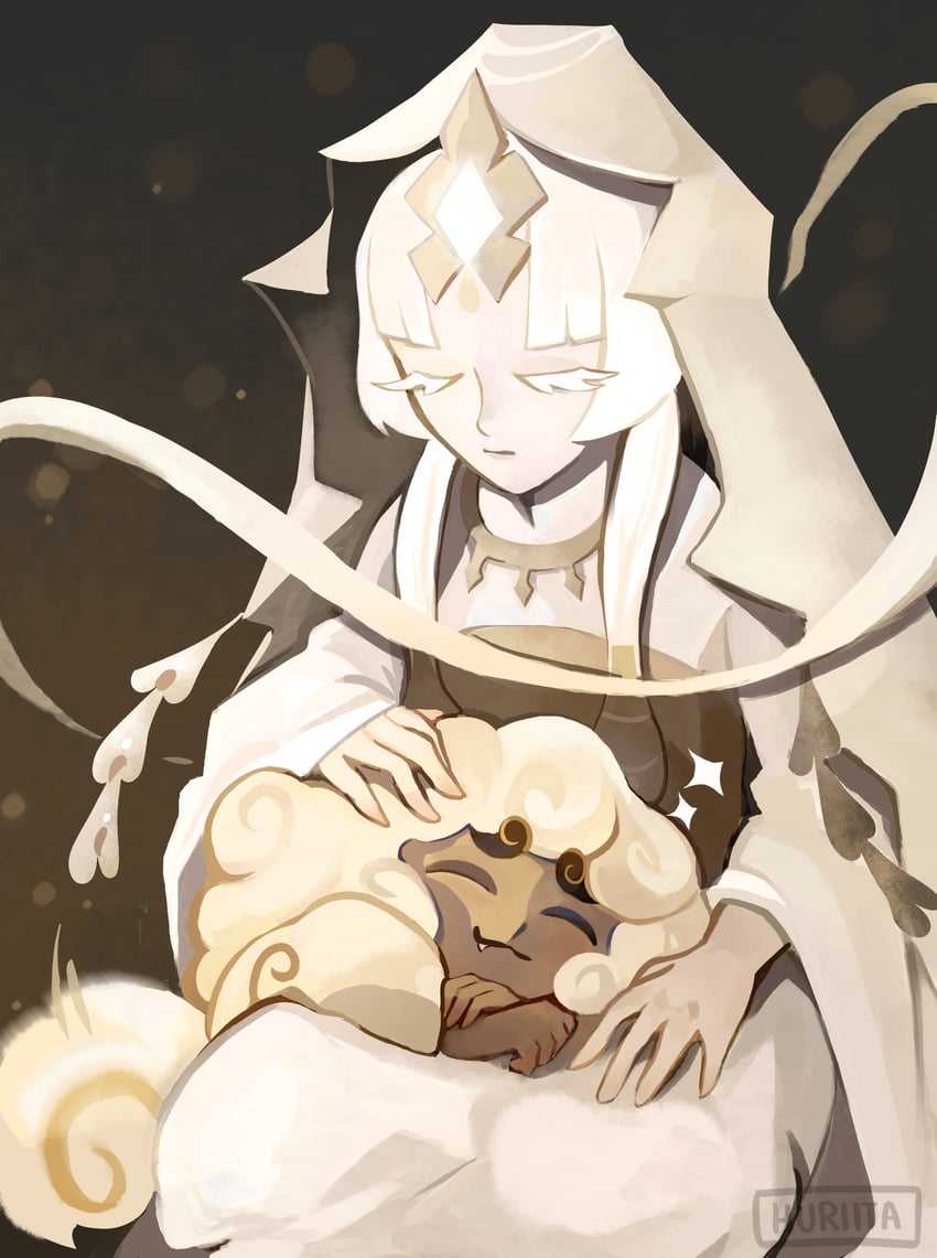 mystic flour cookie, bodhisattva, and cloud haetae cookie (cookie run and 1 more) drawn by huriita