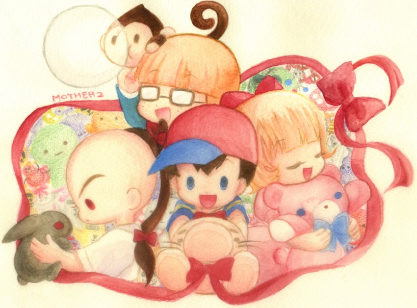 ness, paula, doseisan, jeff andonuts, poo, and 1 more (mother and 1 more) drawn by nekomaru_(1177027)