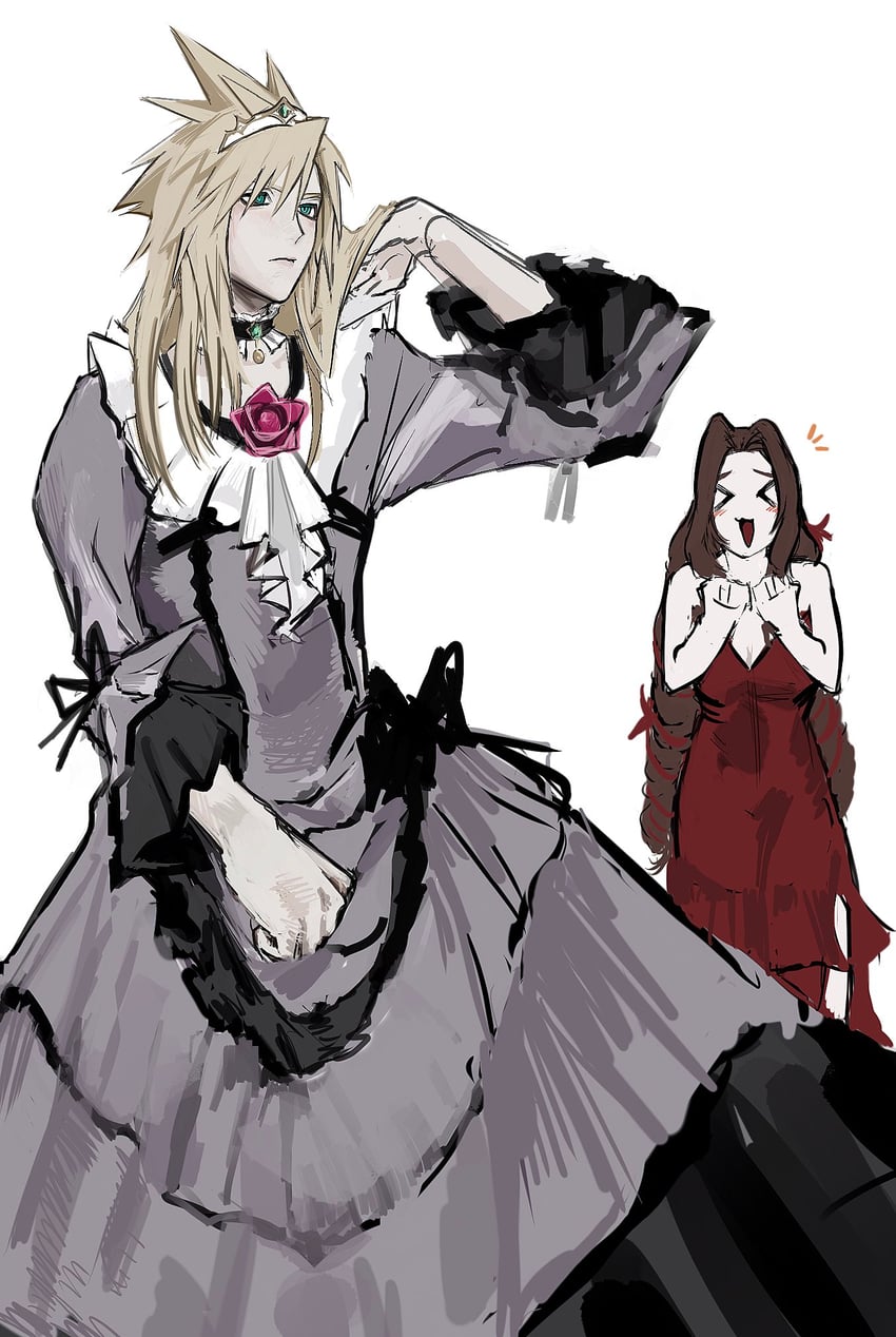 cloud strife and aerith gainsborough (final fantasy and 2 more) drawn by cho5782