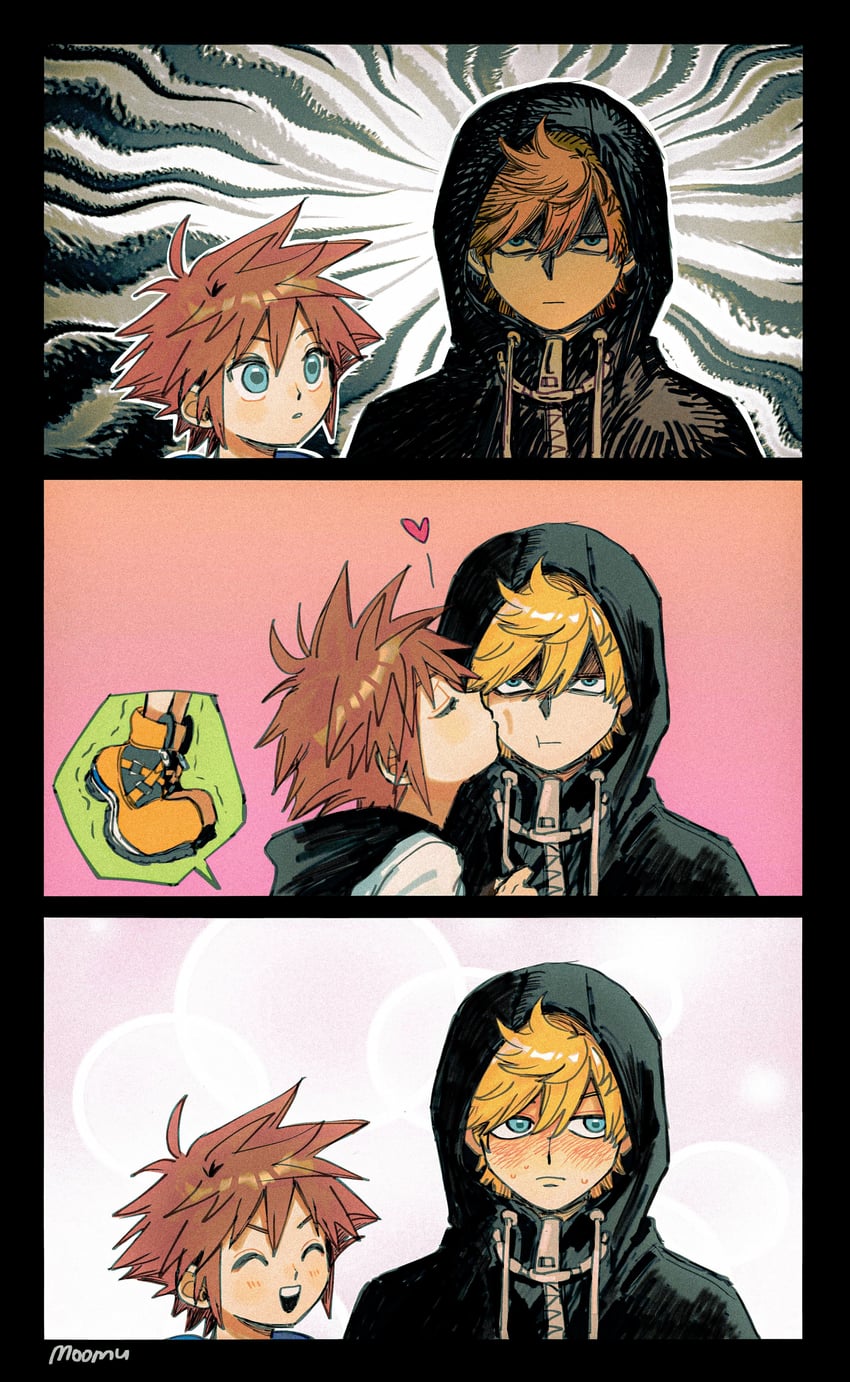 sora and data-roxas (kingdom hearts and 1 more) drawn by moomusapi