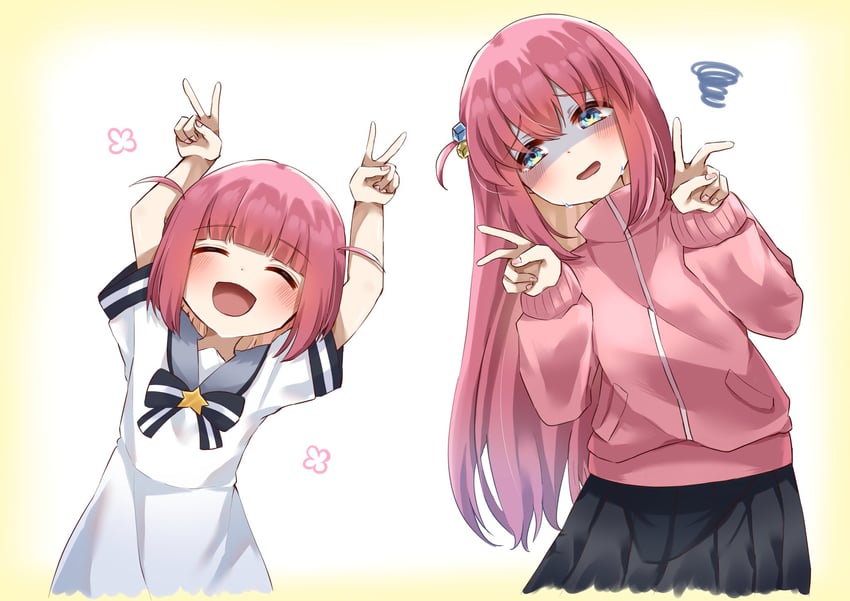 gotoh hitori and gotoh futari (bocchi the rock!) drawn by nyuyosuke_o_shigoto_boshuuchu