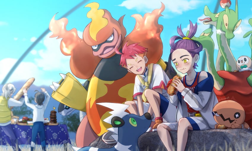 kieran, juliana, arven, trapinch, crispin, and 3 more (pokemon and 1 more) drawn by shiina_(shinao29)