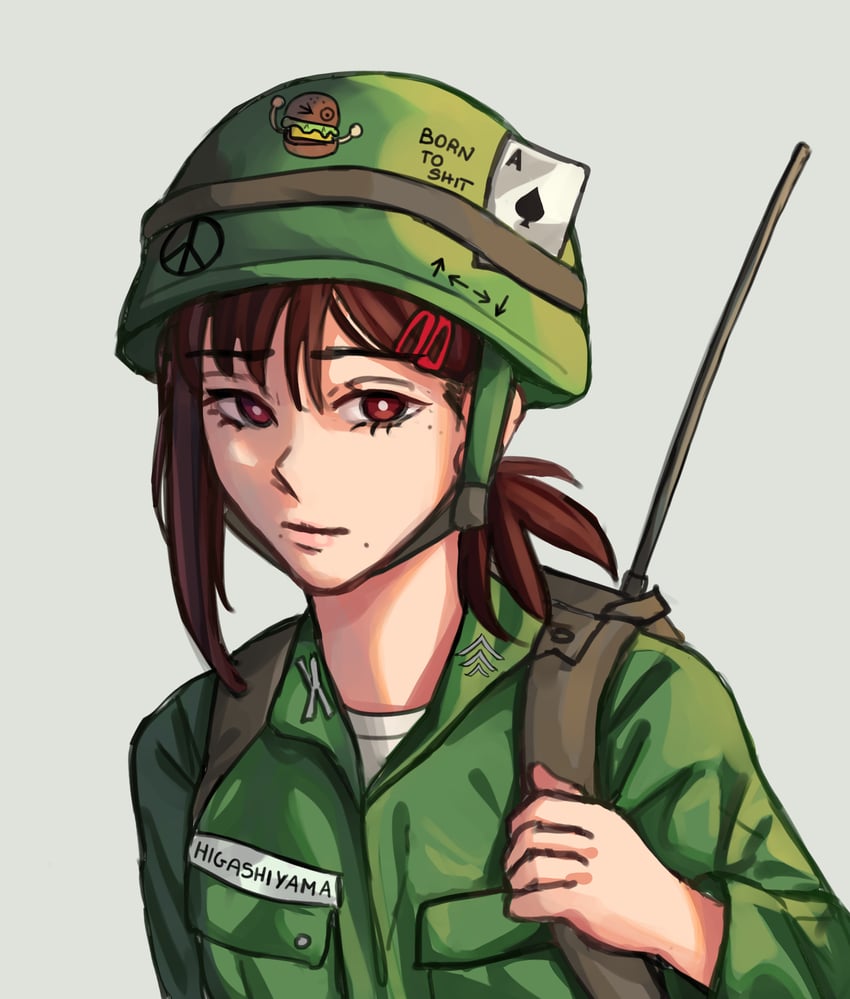 higashiyama kobeni and family burger mascot (chainsaw man) drawn by firex