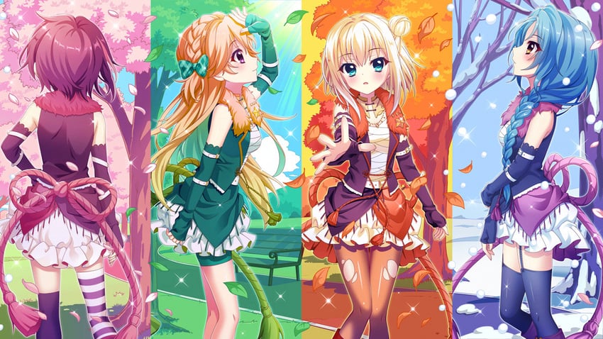 nishidate haku, haeno akari, bandou mikuru, and shirokita kuroha (re:stage!) drawn by izumi_tsubasu