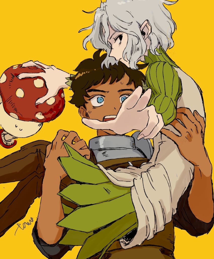 mithrun, kabru, and walking mushroom (dungeon meshi) drawn by tano_(kaw_ano)