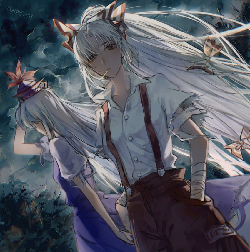 fujiwara no mokou and kamishirasawa keine (touhou) drawn by aihara-rina