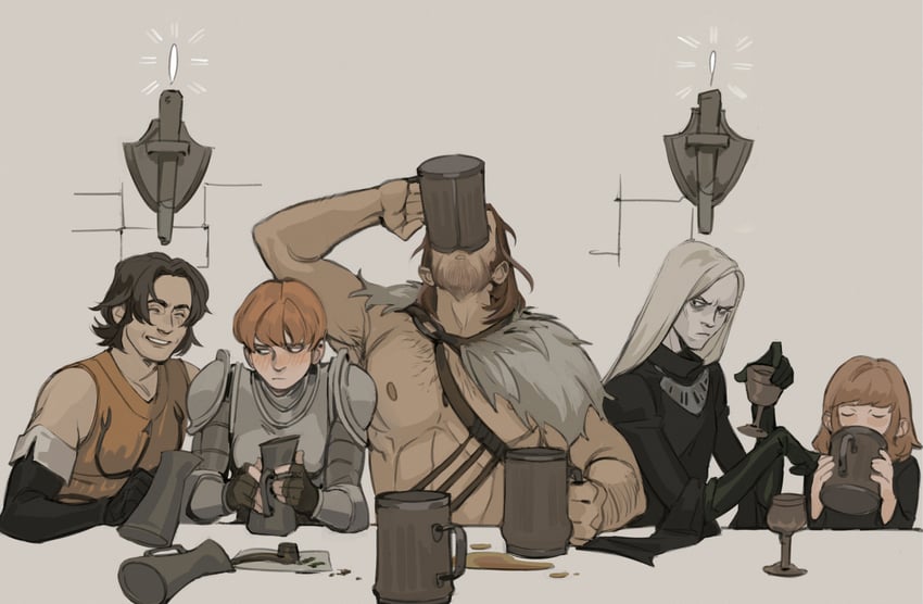 d'arce, the girl, cahara, enki, and ragnvaldr (fear & hunger and 1 more) drawn by awetfrog