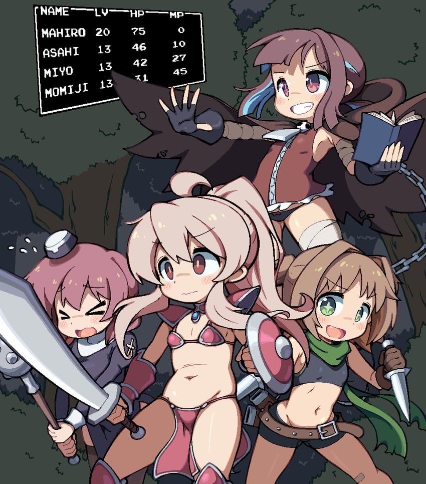 oyama mahiro, hozuki momiji, oka asahi, and murosaki miyo (dragon quest and 1 more) drawn by average-hanzo