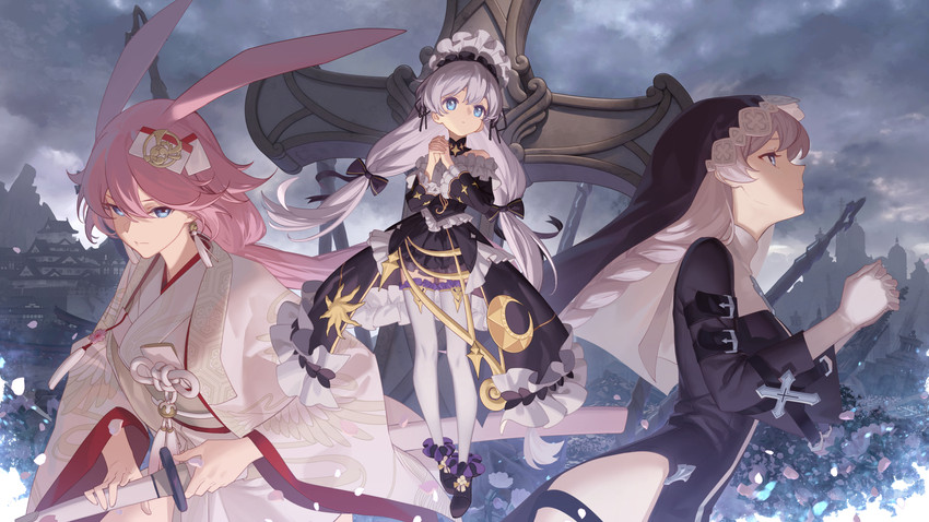 theresa apocalypse, yae sakura, and kallen kaslana (honkai and 1 more) drawn by sougishi_ego