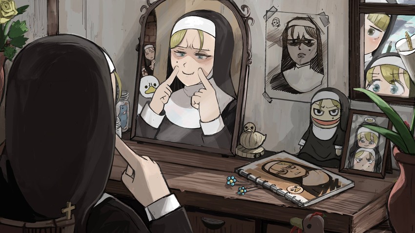 clumsy nun, froggy nun, spicy nun, strict nun, and freckles nun (little nuns) drawn by diva_(hyxpk)
