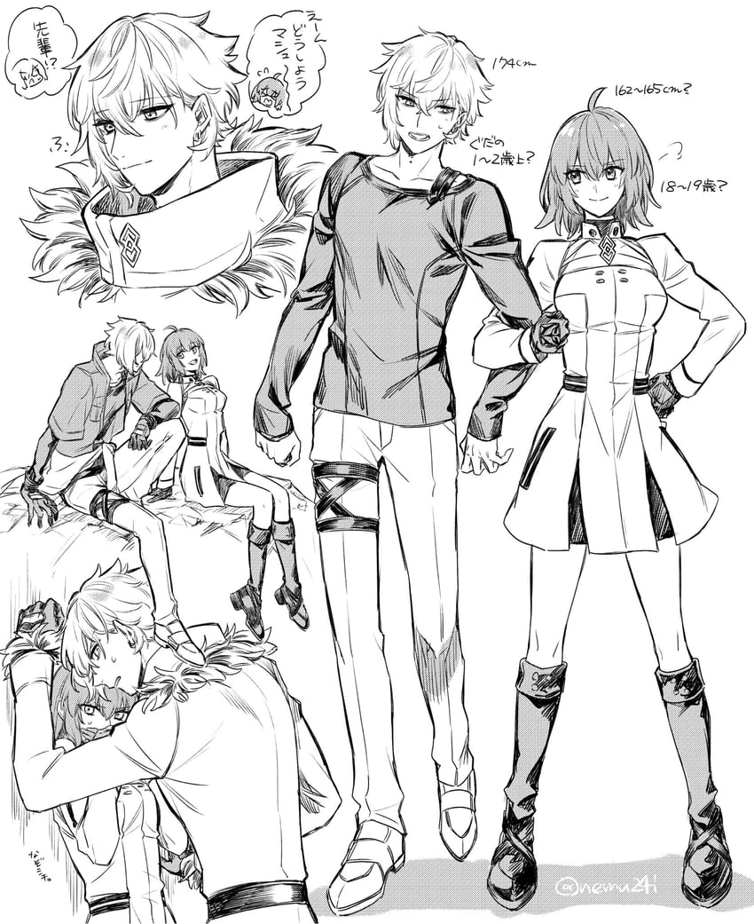 mash kyrielight, fujimaru ritsuka, and kadoc zemlupus (fate and 1 more) drawn by nemu24i