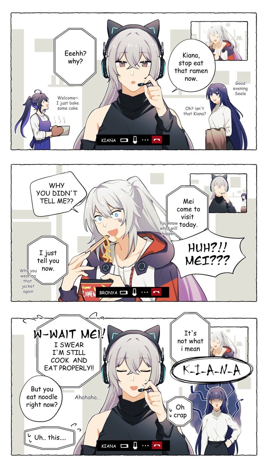 kiana kaslana, raiden mei, bronya zaychik, and seele vollerei (honkai and 1 more) drawn by natsuki_(2917)