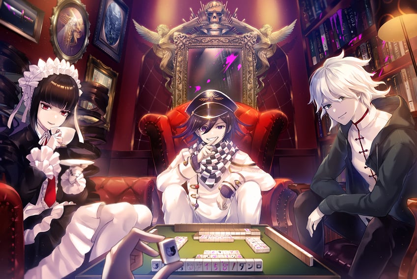 oma kokichi, komaeda nagito, monokuma, and celestia ludenberg (danganronpa and 3 more) drawn by kokobata