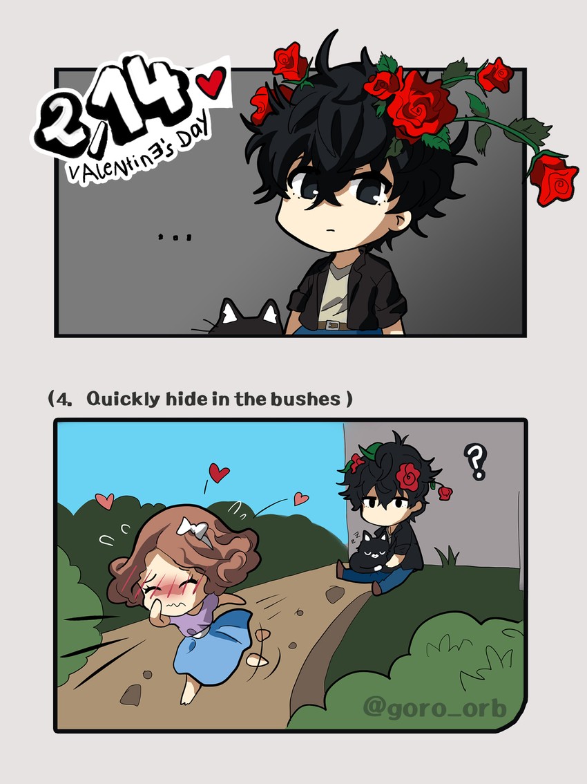 amamiya ren, okumura haru, and morgana (persona and 1 more) drawn by goro_orb