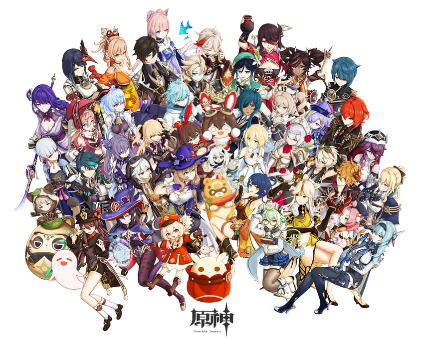 ganyu, lumine, raiden shogun, hu tao, zhongli, and 43 more (genshin impact) drawn by uep