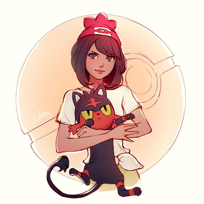 selene and litten (pokemon and 1 more) drawn by lisa_buijteweg
