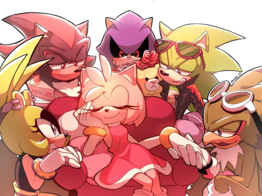shadow the hedgehog, amy rose, metal sonic, surge the tenrec, jet the hawk, and 1 more (sonic and 2 more) drawn by kumo_zd