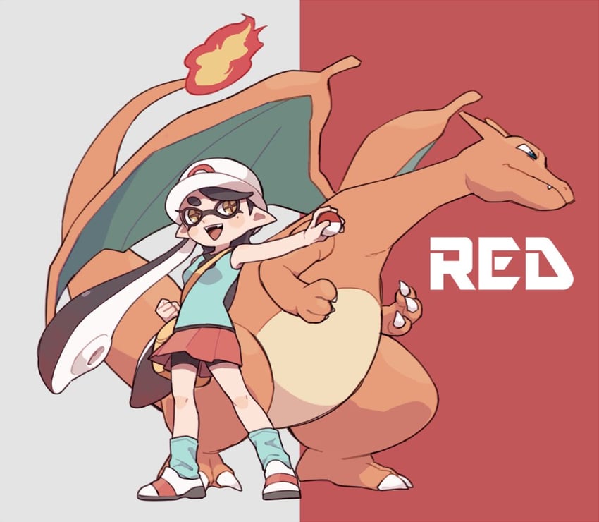 callie, charizard, and leaf (pokemon and 3 more) drawn by gomi_(kaiwaresan44)